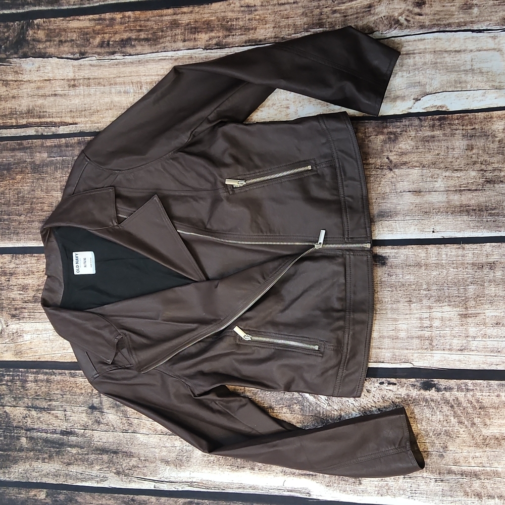 Old Navy Faux Leather Jacket in Bown Size XL